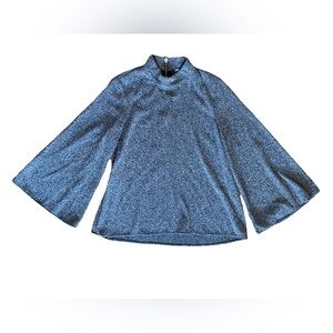 Black and White Zara Textured Mock Neck Top in Size S